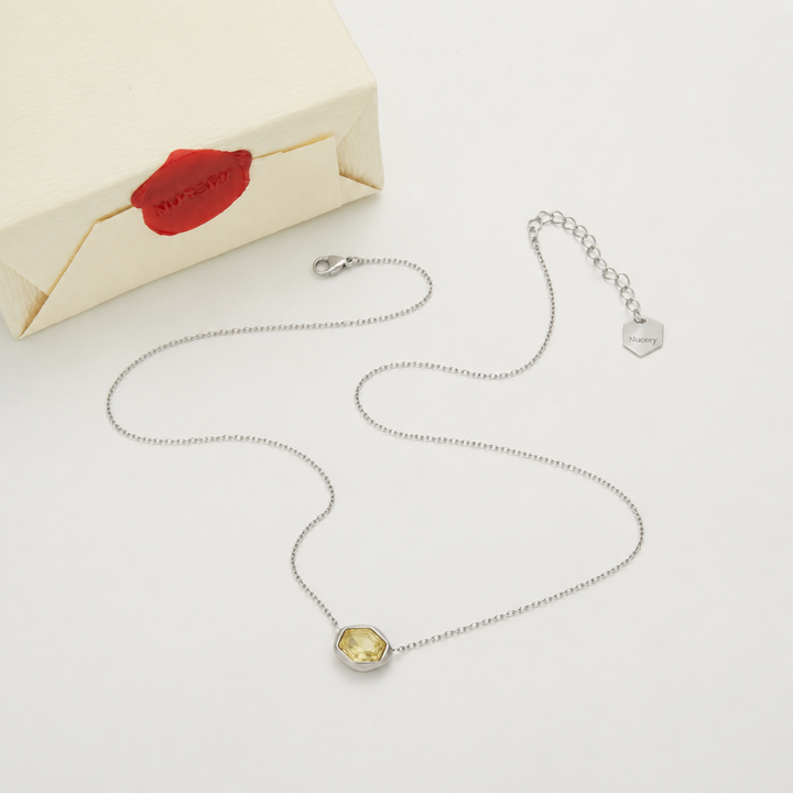 Silver necklace with Nucery wax seal packaging